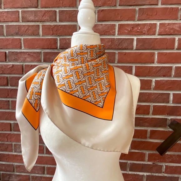 Burberry Monogram Silk Print Square Scarf 35”x35” - Picture 1 of 16